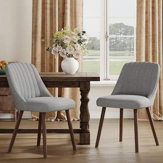 MALOL Upholstered Dining Chairs Set of 2, Modern Fabric Kitchen Chairs with Back, Wood Legs for Kitchen Dining Room Restaurant, Grey