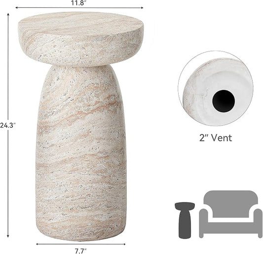 24" Side Table Outdoor, Large Modern Geometric End Table | Multi-Functional Coffee Table Doubles as Planter Stand for Garden, Balcony, or Porch. Decorative Pedestal Design