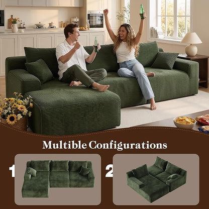 Homkdom 98" Boneless Couches for Living Room, L-Shape Modular Sectional Sofa with Deep Seat Oversized Left Facing Chaise, Cloud Couch for Apartment, Small Space (Green)