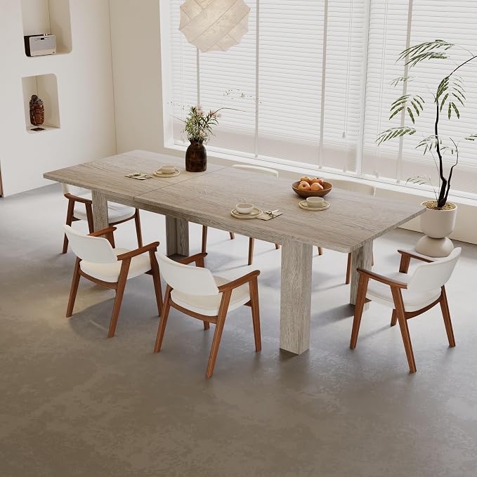 Extendable Dining Table for 6-10 Person, 55" to 86" Modern Dining Room Table, Rectangular Kitchen Table, Oak