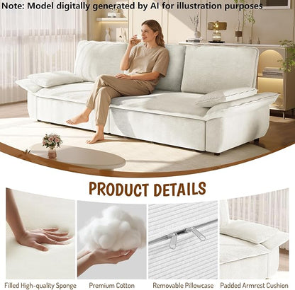 94.5" Pull Out Couch King Size, Futon Sofa Bed, 3-in-1 Convertible Sleeper Sofa Bed with Cushion Armrest, Modern Corduroy Loveseat Couches for Living Room, Small Space, Apartment, Beige