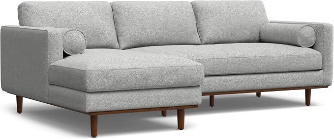 SIMPLIHOME Morrison Left Sectional Sofa in Woven-Blend Recycled Polyester Fabric, Mist Grey, 102-inches Wide, L-Shaped Couch with Left Chaise for The Living Room and Family Room