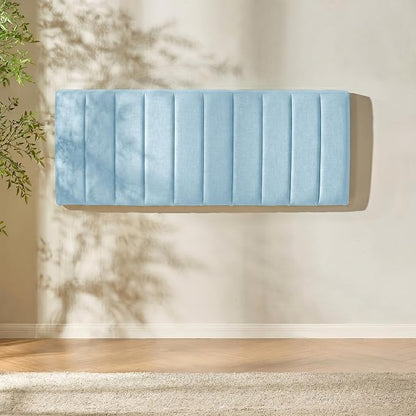 Hearth & Harbor Wall Mounted Queen Headboard Only, Bed Headboard Queen Size | Easy Assemble, Floating Peel and Stick, Upholstered, Channel Stitched, 3D Wall Panels, 5 Strips of 3M Tape Included, Ice Blue