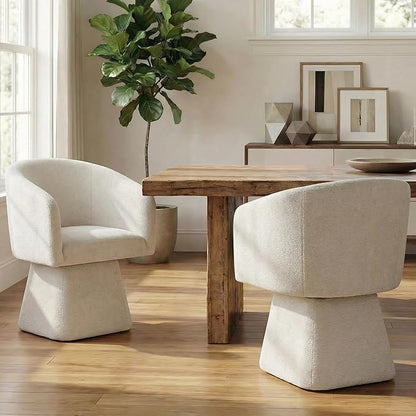 VKNOW Upholstered Swivel Dining Chairs Set of 4, Modern Dining Room Chairs with Barrel Back, Accent Arm Chair for Dining Room, Living Room, Bedroom, Vanity, Beige