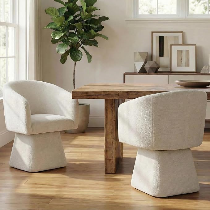 VKNOW Upholstered Swivel Dining Chairs Set of 1, Modern Dining Room Chairs with Barrel Back, Accent Arm Chair for Dining Room, Living Room, Bedroom, Vanity, Beige
