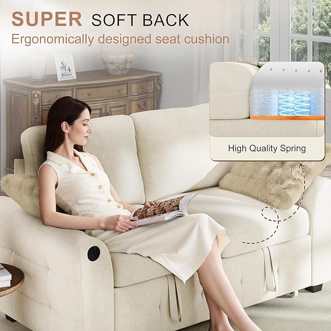 Hanherry 59" Loveseat Sofa with Pull Out Couch Bed, Chenille 2-in-1 Convertible 2 Seater Sleeper Sofa with USB Charging,Comfy Love Seat for Small Spaces Living Room Apartment