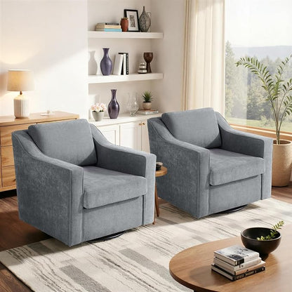 Swivel Accent Chair, Modern Round Barrel Arm Chair for Living Room, Bedroom, Comfy Club Reading Chairs for Adults (Chenille Grey, Set of 2)