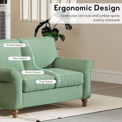 Bonzy Home 57" Loveseat Sofa, 2 Seater Comfy Love Seat Sofa for Living Room, Apartment, Office, Green