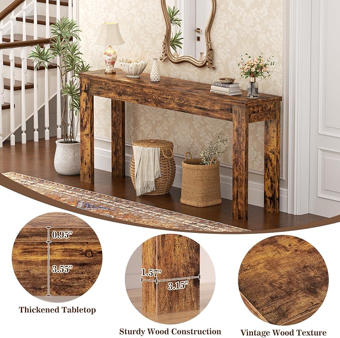 Armocity Console Table, 47" Farmhouse Wood Entryway Table, Sofa Tables Narrow Long Behind Couch, Entry Table for Entrance, Hallway, Living Room, Rustic Brown
