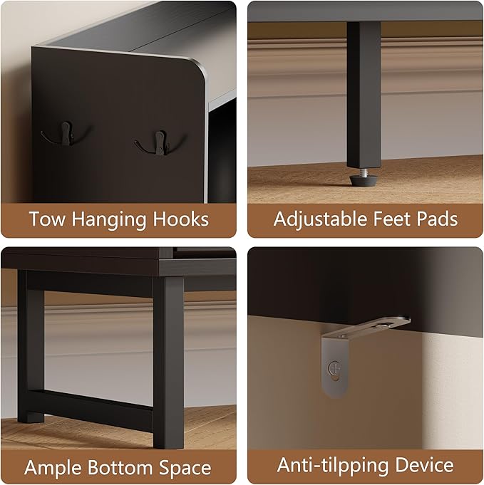 Shoe Cabinet with 6 Flip Drawers, Freestanding Hidden Shoe Storage Organizer for Entryway, Narrow Slim Shoe Rack Cabinet with Open Storage & Hooks for Front Door Entrance, Living Room, Hallway, Black