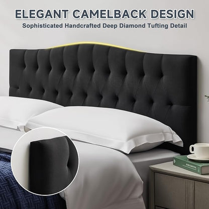 Tufted Upholstered King Size Headboard Only, Adjustable 38-50 in, Black | King Headboard for King Size Bed, Durable Linen Fabric Headboards, Modern Diamon Design Wood Head Board