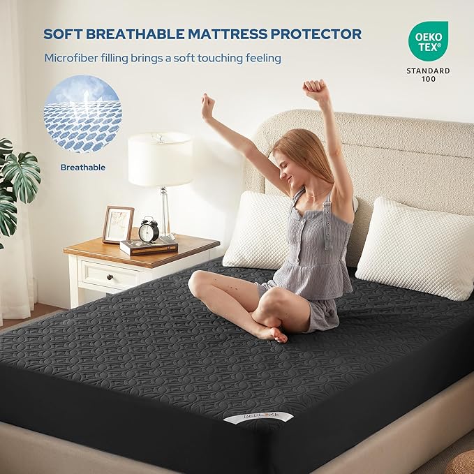 BEDLORE Waterproof Mattress Protector, King Size Mattress Pad with Deep Pocket 6"-18" Depth, Soft Noiseless Dirt-Proof Bed Mattress Cover Washable for Home, Bedroom, Hotel (Black)