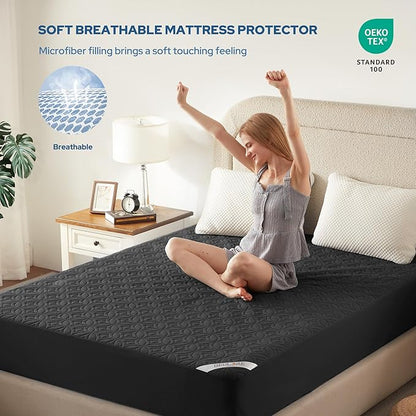 BEDLORE Waterproof Mattress Protector, California King Size Mattress Pad with Deep Pocket 6"-18" Depth, Soft Noiseless Dirt-Proof Bed Mattress Cover Washable for Home, Bedroom, Hotel (Black)