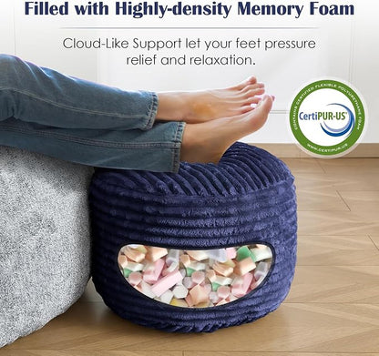 Round Ottoman,Corduroy Pouf Ottoman Foot Rest,Navy,18x14 in | Storage Footstool for Living Room,18x14 Soft Floor Poufs,Memory Foam Filling,Footrest only