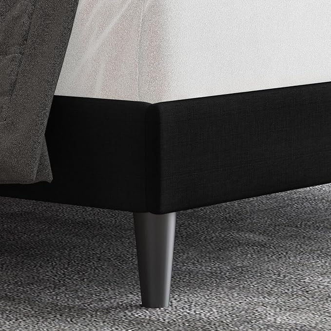 Allewie King Size Upholstered Platform Bed Frame with Adjustable Headboard, Button Tufted, Wood Slat Support, Easy Assembly, Black