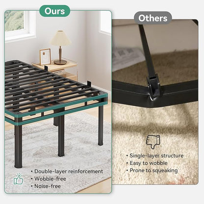 Superay Twin Bed Frame, 22 inch Metal Bed Frame & Box Spring 2 in 1 Platform with Rounded Legs, Double Layer Bed Frame with Matress Gasket & headboard Adapter, Support Up to 4000lbs
