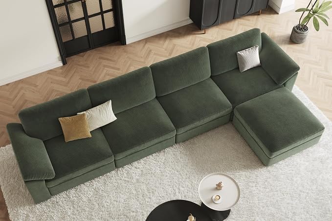 EASE MOOSE Oversized Sectional Modular Sofa,Deep Seat Modular Sectional Cloud Couch,Removable Cover,Green