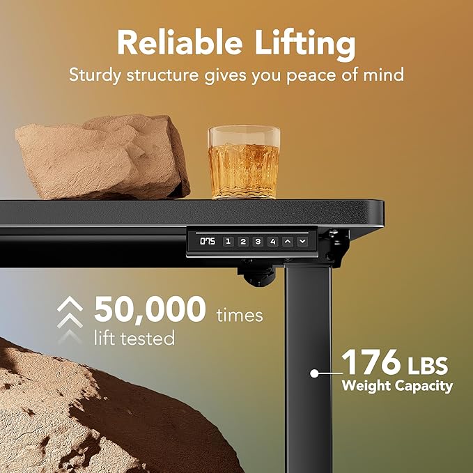 HUANUO 63x28 Inch Electric Standing Desk, Height Adjustable, Black | Smooth Home Office Desk, 176lbs Capacity with 4 Memory Presets & Headphone Hooks. Easy to assemble Computer Gaming desk