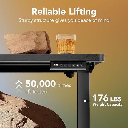 HUANUO 63x28 Inch Electric Standing Desk, Height Adjustable, Black | Smooth Home Office Desk, 176lbs Capacity with 4 Memory Presets & Headphone Hooks. Easy to assemble Computer Gaming desk