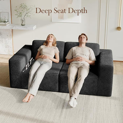 Vesgantti 80" Modular Sectional Sofa, Corduroy Cloud Couch with Deep Seating & Spring Support, 2 Seater Compact Modular Couch, Boneless Sectional Sofa for Small Spaces, No Assembly Required, Black
