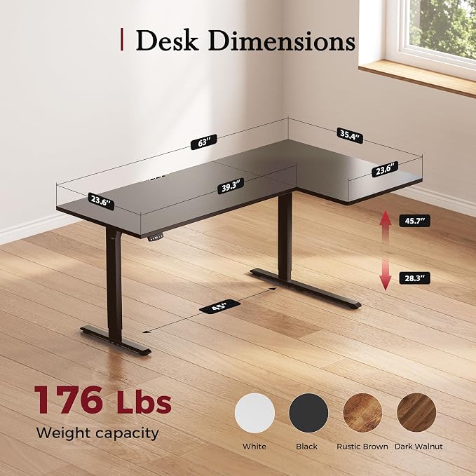 Klicelor L Shaped Standing Desk, 63 Inch Electric Height Adjustable Desk with Memory Preset, Reversible Sit Stand Up Computer Workstation for Home Office, Splice Board, Black