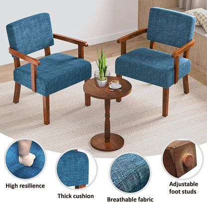FAGAGA Accent Chair Set of 2 with Table, Living Room Chairs with Soft Seat and Armrests for Living Room Bedroom Reading Room Waiting Room, Lake Blue (AC01)
