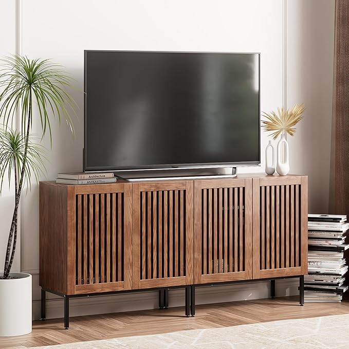 BVIUNTWO Set of 2 Accent Storage Cabinet with Doors and Adjustable Shelf,Freestanding Buffet Cabinet,Modern Sideboard Buffet Cabinet for Living Room,Dining Room,Kitchen, Hallway,Brown