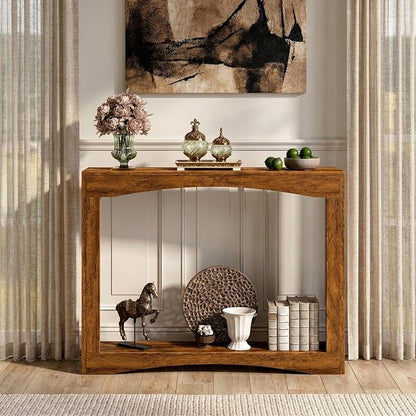 YATINEY Narrow Console Table, 5.9'' Thin Entryway Table, Behind Couch Table for Small Spaces, Small Farmhouse Hallway Table, for Living Room, Hallway, Foyer, Reddish Brown CT19WL