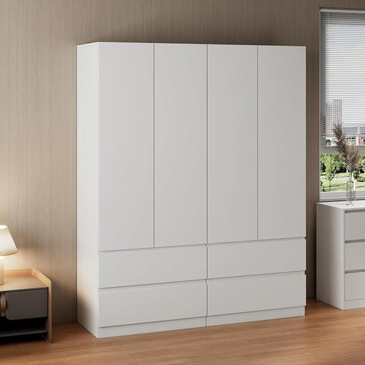 Mekminop White Armoire Wardrobe Closet with Large Capacity, 78.74" Tall Bedroom Armoire, Wooden Wardrobe Cabinet with 2 Drawers, Storage Shelves and Hanging Rod (2)