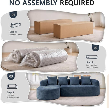 Modular Sectional Boneless Couches, Cloud Sectional Couch with L-Shape Curved Chaise, Modern Comfy Chenille Sofa with Deep Seat for Living Room, Bedroom, No Assembly Required (Blue)
