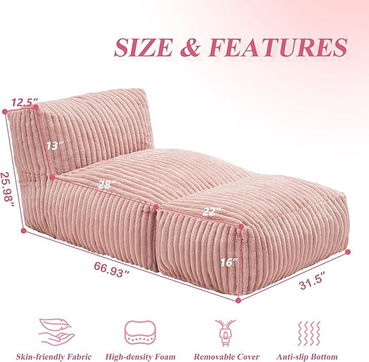 Hobestluk Giant Memory Foam Bean Bag Chairs Sofa for Adults (Pink,Large) | Soft Fabric,Ergonomic Back Support,Lightweight,Easy Clean,No Assembly,Wear-resisting,For Livingroom Guest room,Well-looking