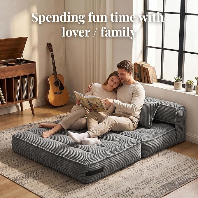 Folding Sofa Bed, Convertible Sleeper Chair with Pillow Foldable Mattress with Back Support, Portable Fold Out Chair Bed Comfy Floor Couch Lounge for Living Room Bedroom Apartment Single