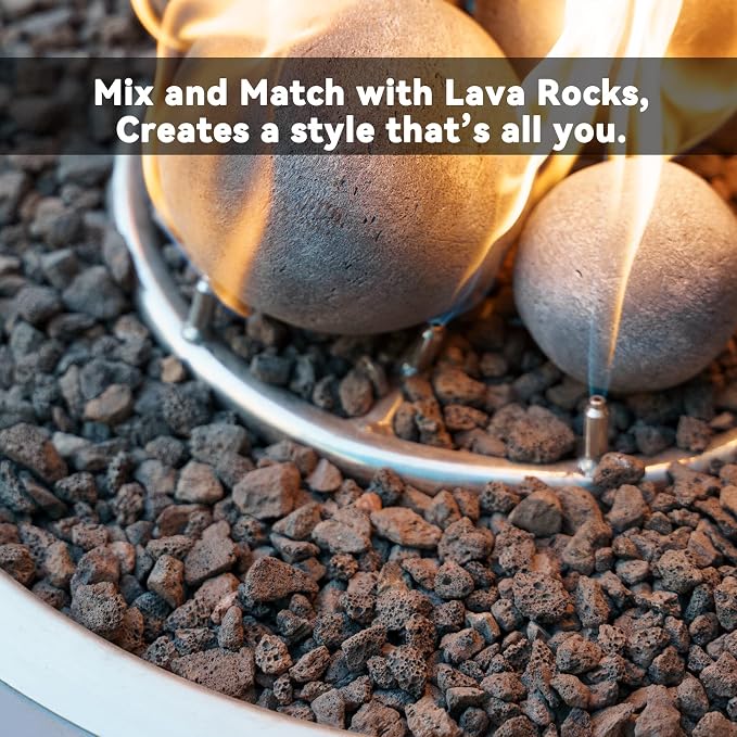 Skyflame Fireplace Balls for Gas Fireplace, Set of 6 Round Fire Stones Set for Indoor and Outdoor Fire Pits Accessory, 5 Inch, Gray