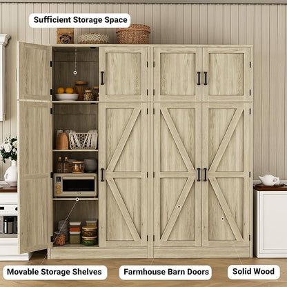 Unikito 71” Farmhouse Kitchen Pantry Cabinet, Large Storage Cabinet with Adjustable Shelves and Barn Doors, Versatile Tall Storage Cupboard for Dinning Room, Bathroom, Living Room, Wash Gray, 2 Pack
