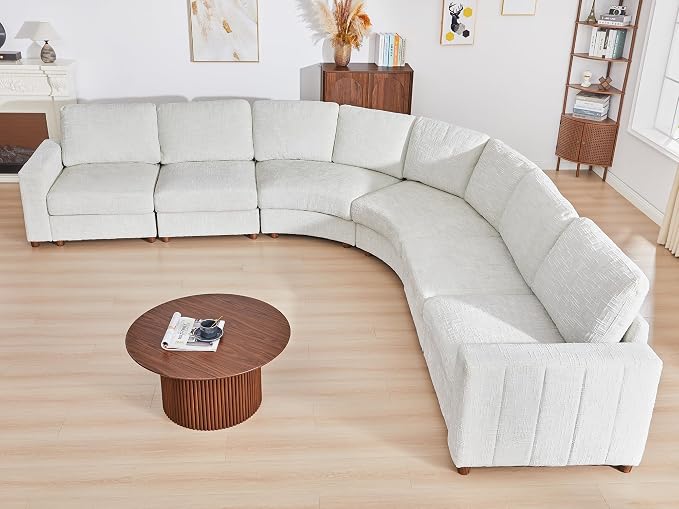 ORRD Oversized Curved Sectional Sofa, Convertible L Shaped Couch with Deep Seat, Boucle Modular Sectional Sofa with Pillows, Curved Chenille Comfy Corner 6 Seat Couch for Living Room, White