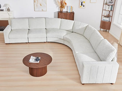 ORRD Oversized Curved Sectional Sofa, Convertible L Shaped Couch with Deep Seat, Boucle Modular Sectional Sofa with Pillows, Curved Chenille Comfy Corner 6 Seat Couch for Living Room, White