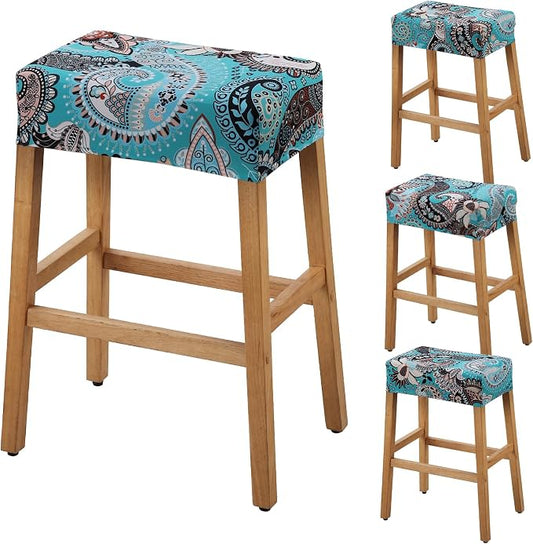 YISUN Stool Covers Rectangle - 4 Pack Stretch Waterproof Saddle Seat Cover Counter Bar Stools Bar Chairs Covers Kitchen Island Chairs Cushion Protector (4, F-Light Green)