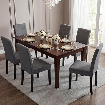 LSSBOUGHT Modern Dining Chair Urban Style Linen Kicthen Chairs with Solid Wood Legs for Dining Room and Restaurant (Gray, Set of 6)