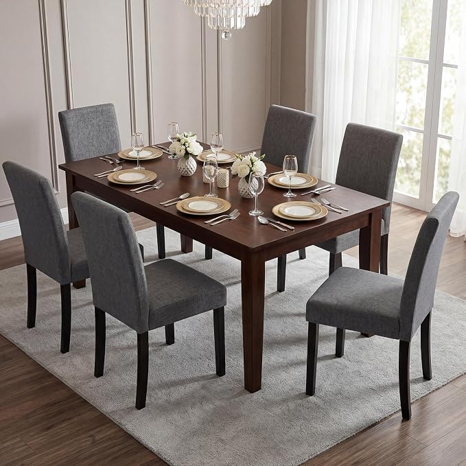 LSSBOUGHT Modern Dining Chair Set of 2 Urban Style Linen Kicthen Chairs with Solid Wood Legs for Dining Room and Restaurant(Gray)