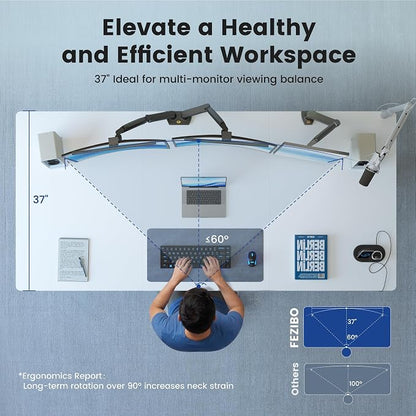 FEZIBO 63 x 37 Inch Electric Standing Desk with Integrated Dual-Beam & Cable Management, Memory Height Adjustable Computer Desk for Home Office Workstation, 1" Thick Large 3-Piece Tabletop White