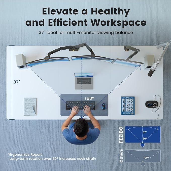 FEZIBO 71 x 37 Inch Standing Desk with Integrated Dual-Beam, Cable Management, 3 Memory Height Adjustable Computer Desk for Home Office Workstation, 1" Thick Large 3-Piece Desktop White