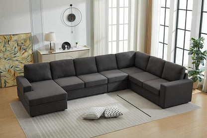 Ball & Cast 147" L-Shaped Sectional Couches for Living Room with Reversible Chaise&Removable Back Cushions,7 Seat Linen Upholstered Convertible Sectional Sofa,DIY Combination,for Home,Office,Dark Gray