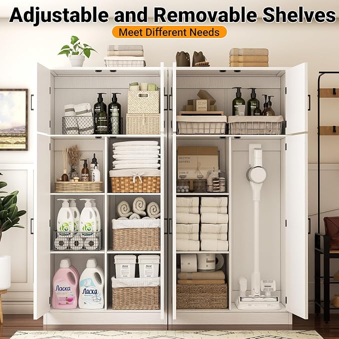 Unikito 71” Tall Storage Cabinet, Farmhouse Kitchen Pantry Cabinet with Adjustable Shelves and Barn Doors, Large Bathroom Storage Cabinet, Storage Cupboard for Dinning, Living Room, Office, 2 Pack