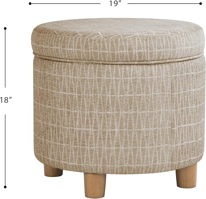 HomePop 19" Round Storage Ottoman - Tan Geometric Pattern