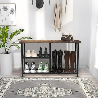 Shoe Rack Bench for Entryway 3-Tier, Free Standing Shoe Racks, Narrow Shoe Rack Shoe Storage Shelf with Boot Organizer, Rustic Shoe Rack for Small Spacesh with Wood Bench
