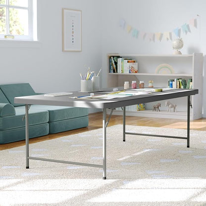 Flash Furniture Paige 4.93' Classroom Activity Table for School and Home, Heavy-Duty Rectangular Plastic Activity Table for Kids, Granite Gray