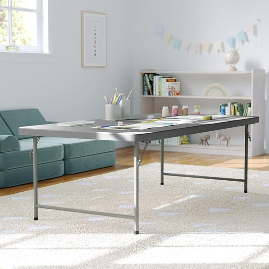 Flash Furniture Paige 4.93' Classroom Activity Table for School and Home, Heavy-Duty Rectangular Plastic Activity Table for Kids, Granite Gray