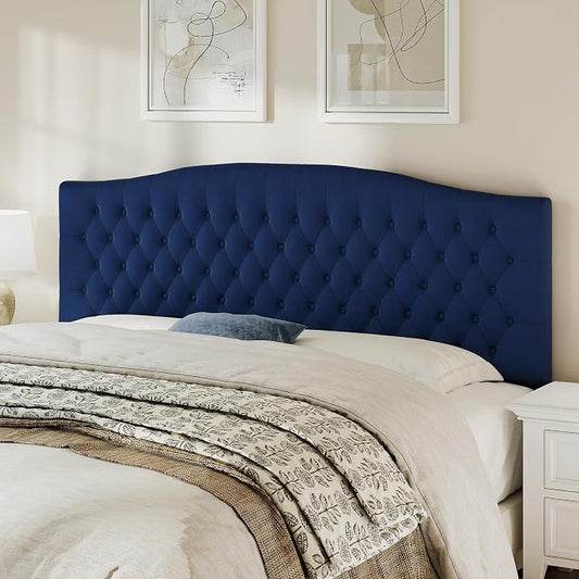 King Headboard Only, Upholstered Headboard King Size for Adjustable Bed Velvet Tufted Wall Mounted Head Board with Solid Wood Legs, Navy Blue