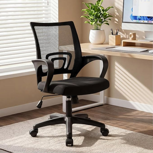 NEO Chair Office Computer Chair Mid Back Desk Ergonomic Mesh Gaming Seat Comfy Lumbar Support Rolling Wheels Adjustable Height Swivel for Home Task (All Black)