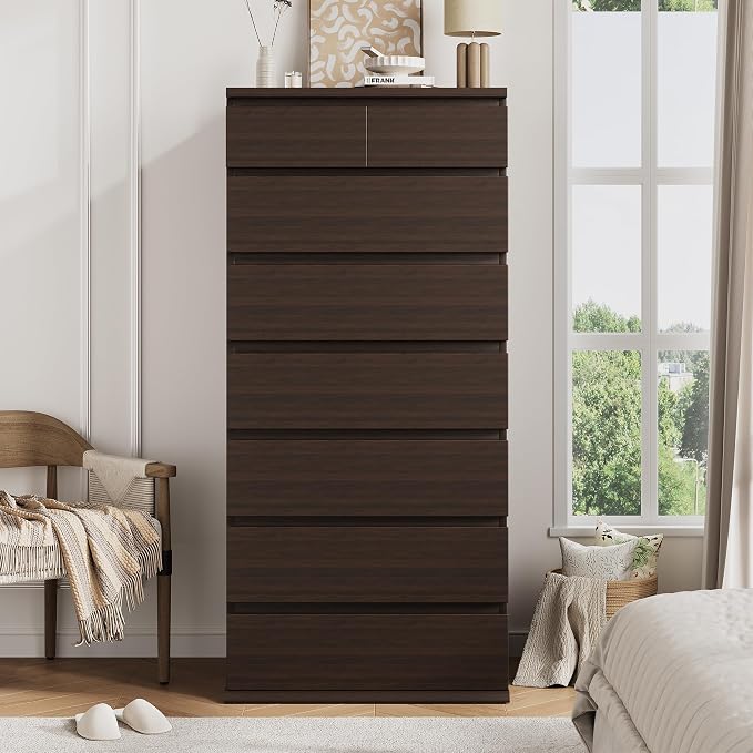 Jocoevol Brown Tall 8 Drawer Dresser for Bedroom,Dressers & Chests of Drawers with Jewelry Storage,Wood Storage Dresser with Deep Drawers for Living Room Hallway Entryway(55.3" L*23.6" W*15.7")
